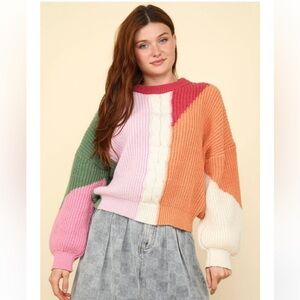 New In Colorblock Crew Neck Sweater Oversized Small Women’s- worn once
